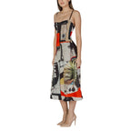 "Red and multicolored Desigual sleeveless women's dress, crafted from soft stretch fabric – perfect for vibrant spring/summer days."