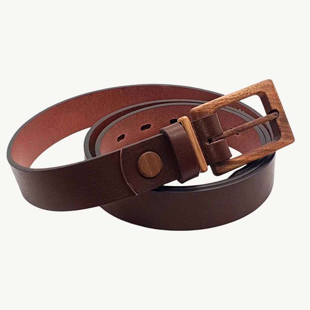 Women's leather wood belt "Banff Empathy 307" — crafted from premium leather with a unique wooden accent, blending elegance and durability for a refined and stylish look.