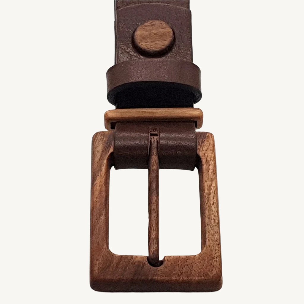 Women's leather wood belt "Banff Empathy 307" — crafted from premium leather with a unique wooden accent, blending elegance and durability for a refined and stylish look.