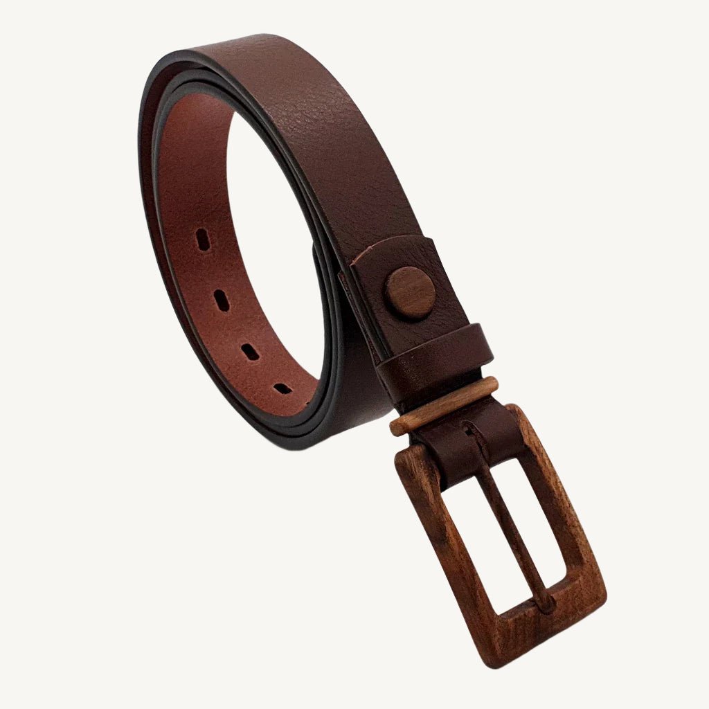 Women's leather wood belt "Banff Empathy 307" — crafted from premium leather with a unique wooden accent, blending elegance and durability for a refined and stylish look.