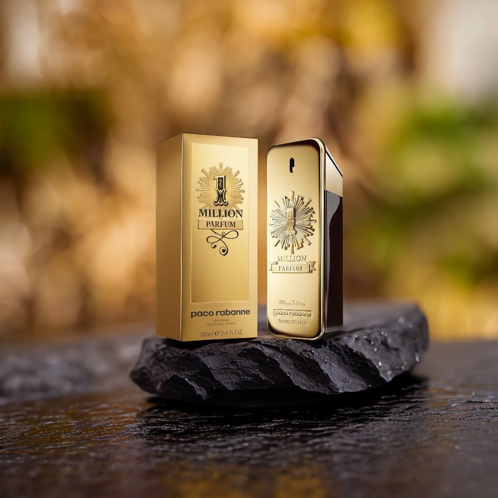 "Paco Rabanne 1 Million Parfum 3.4 oz Parfum Spray for men – a warm and bold solar leather fragrance with notes of salty tuberose, ambergris, leather, and sun-drenched woods. A daring scent for men who shine bright."