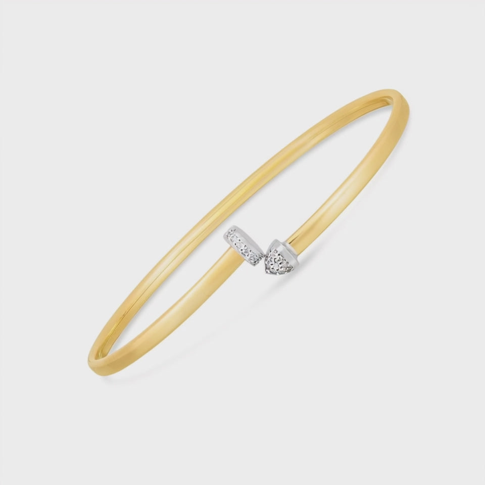 14k two-tone gold bangle with diamond-accented hardware design and 3.00 mm width.
