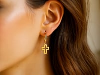 14K Yellow Gold Hoop Polished Earrings with Crosses ..