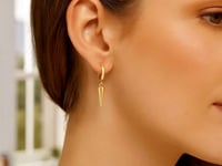 14K Yellow Gold Dangling Spike Drop Hoop Earrings ..