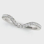 14K White Gold Wavy Design Round Diamond Wedding Ring (1/6 cttw) – A uniquely crafted wedding band featuring a graceful wavy design with round-cut diamonds set in polished 14K white gold for an elegant and modern look.