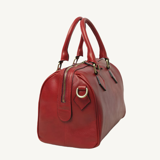 Double Handled Shoulder Bag – Red Full-Grain Leather