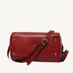 Elegant full-grain leather shoulder bag, 31x20x18 cm, with double handles, two interior zipped pockets, adjustable/removable strap, bottom feet, and polyester lining.