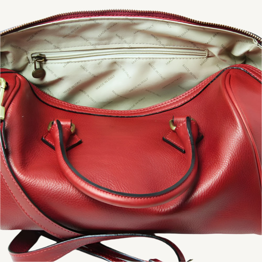 Double Handled Shoulder Bag – Red Full-Grain Leather