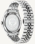 Roamer Amalfi Gents watch with full silver stainless steel strap, silver stone-set dial, and sapphire glass, Swiss made.