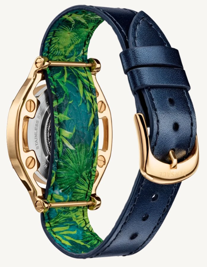 Versace VEVF00820 Medusa Frame ladies watch set featuring a gold-tone watch with Medusa logo, interchangeable bezels, and luxury gift packaging.