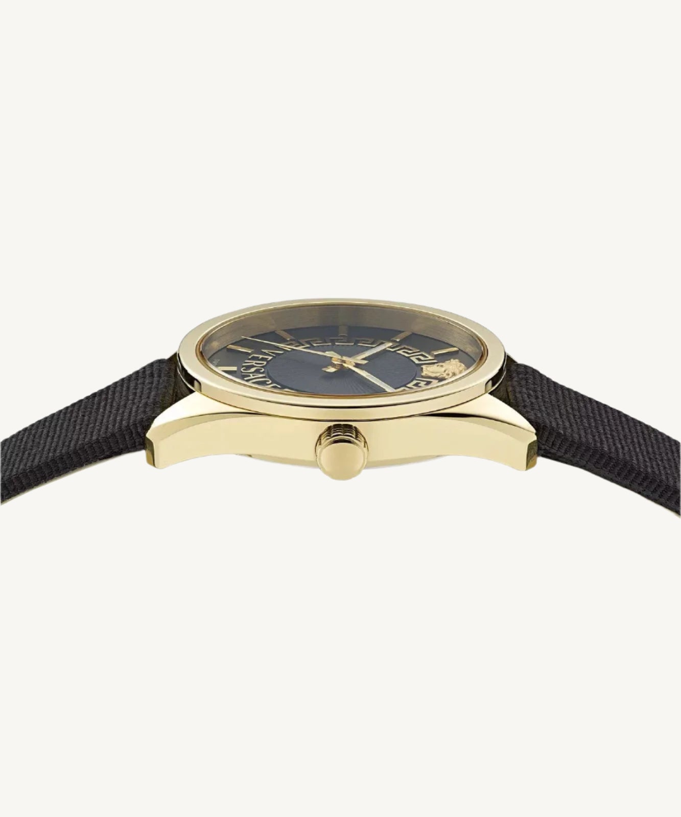 Versace VE8A00224 V-Circle ladies watch with silver-tone dial, gold-tone stainless steel mesh bracelet, and Greca pattern detailing.