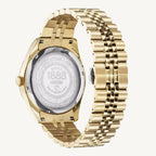 Elegant Roamer Amalfi ladies watch with gold-tone stainless steel strap, green dial set with stones, and sapphire glass.