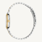 Just Cavalli Varenna Set JC1L273M0085 ladies watch with silver and gold polished stainless steel case and strap, silver dial, and crystal-set bezel.