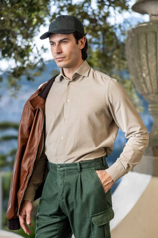 Beige velvet shirt made from 100% cotton — soft, warm, and stylish, perfect for autumn and winter, offering a touch of luxury and comfort.