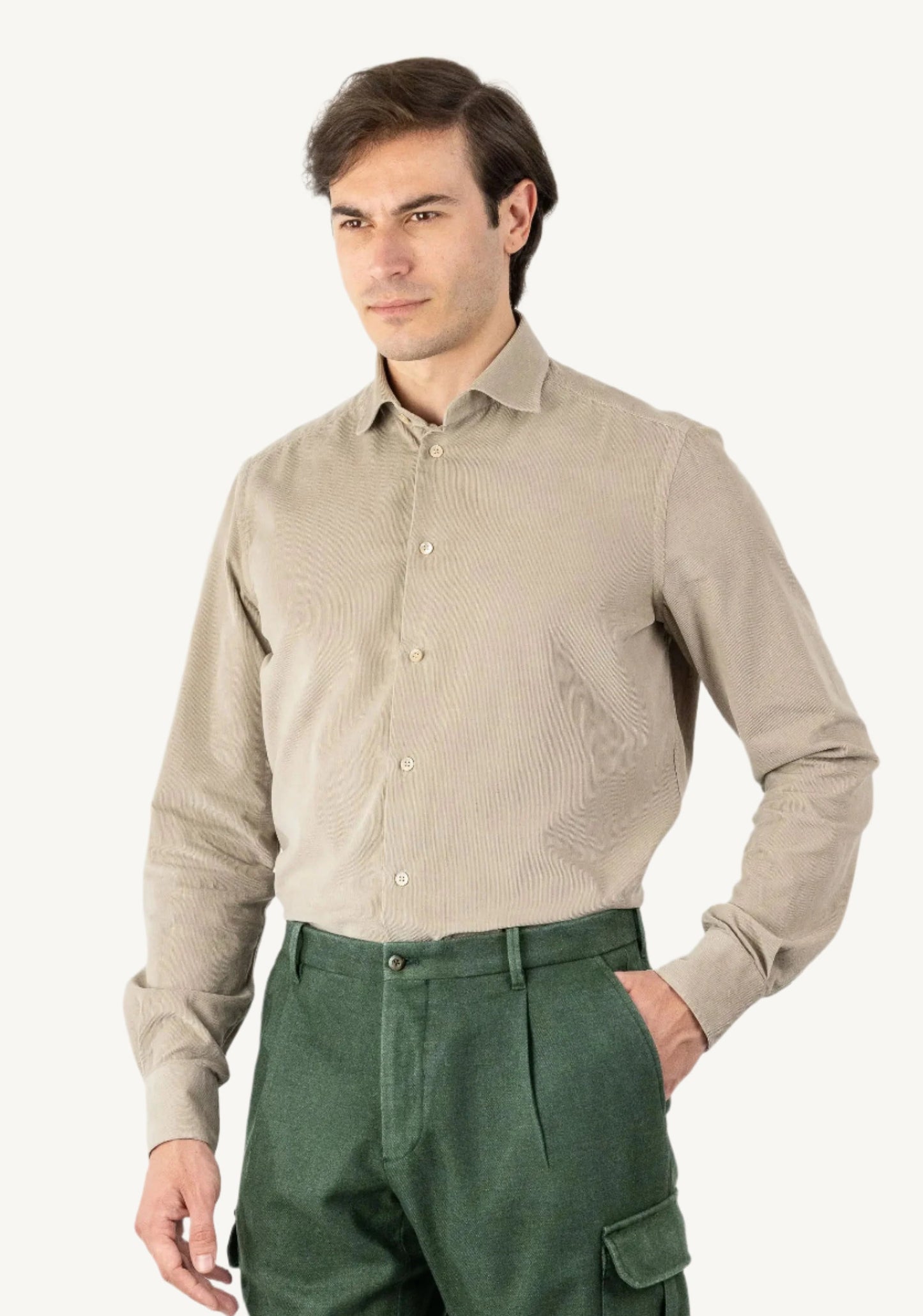 Beige velvet shirt made from 100% cotton — soft, warm, and stylish, perfect for autumn and winter, offering a touch of luxury and comfort.