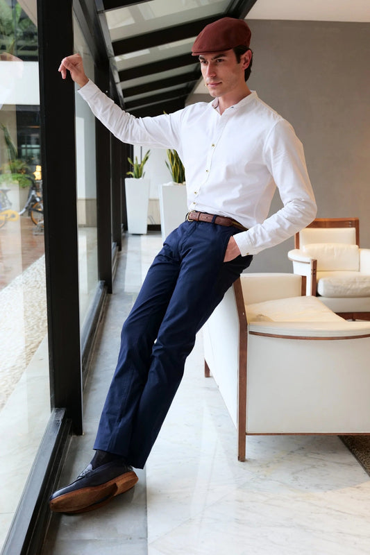 Blue cotton chino trousers — lightweight, breathable, and stylish, perfect for spring and summer. Ideal for both casual and smart-casual outfits.