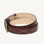 Premium full-grain cow leather belt with rhombus stitching and nubuck leather backing, 1.38 inches wide, designed for daily use.