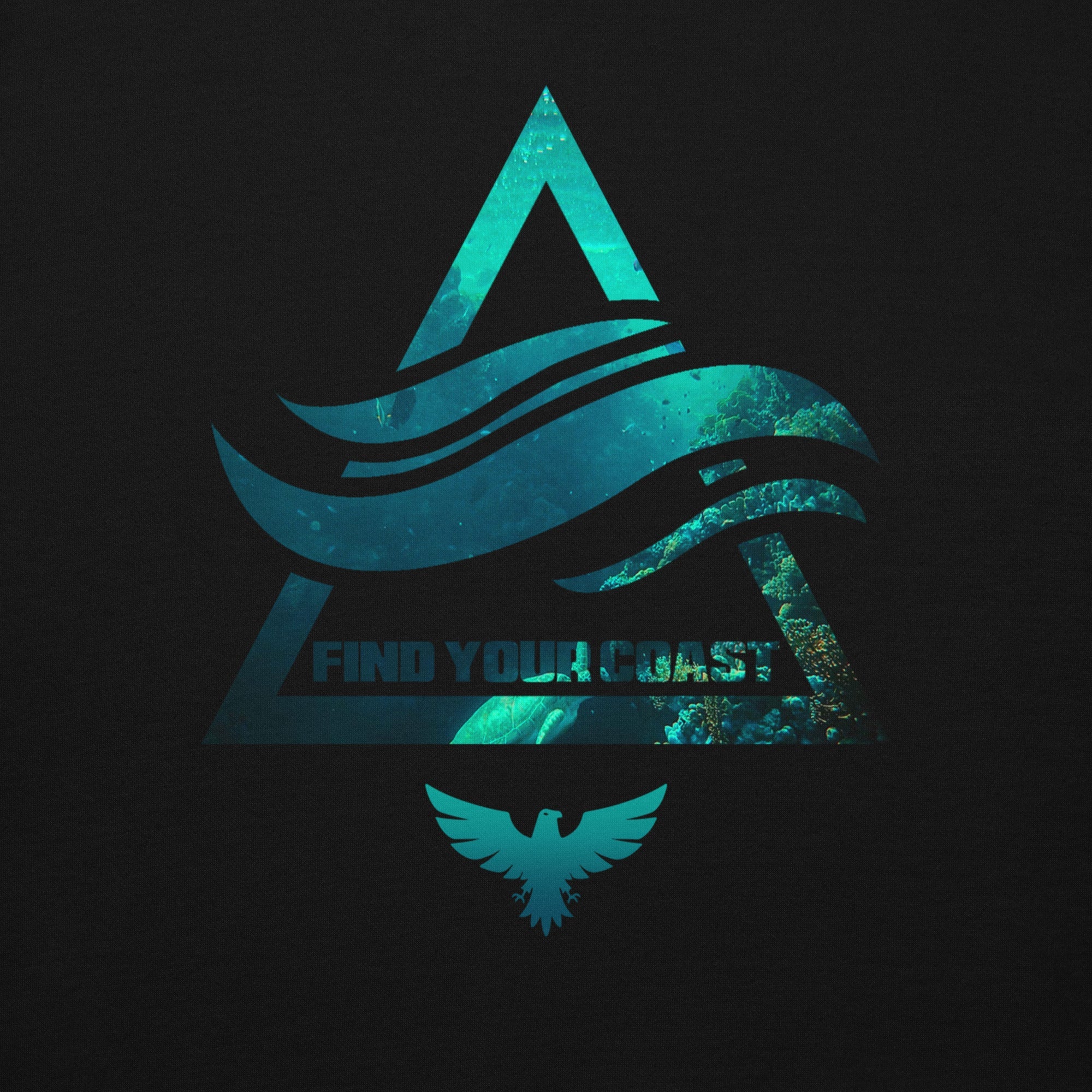 Teal logo with 'Find Your Coast' text on a black background