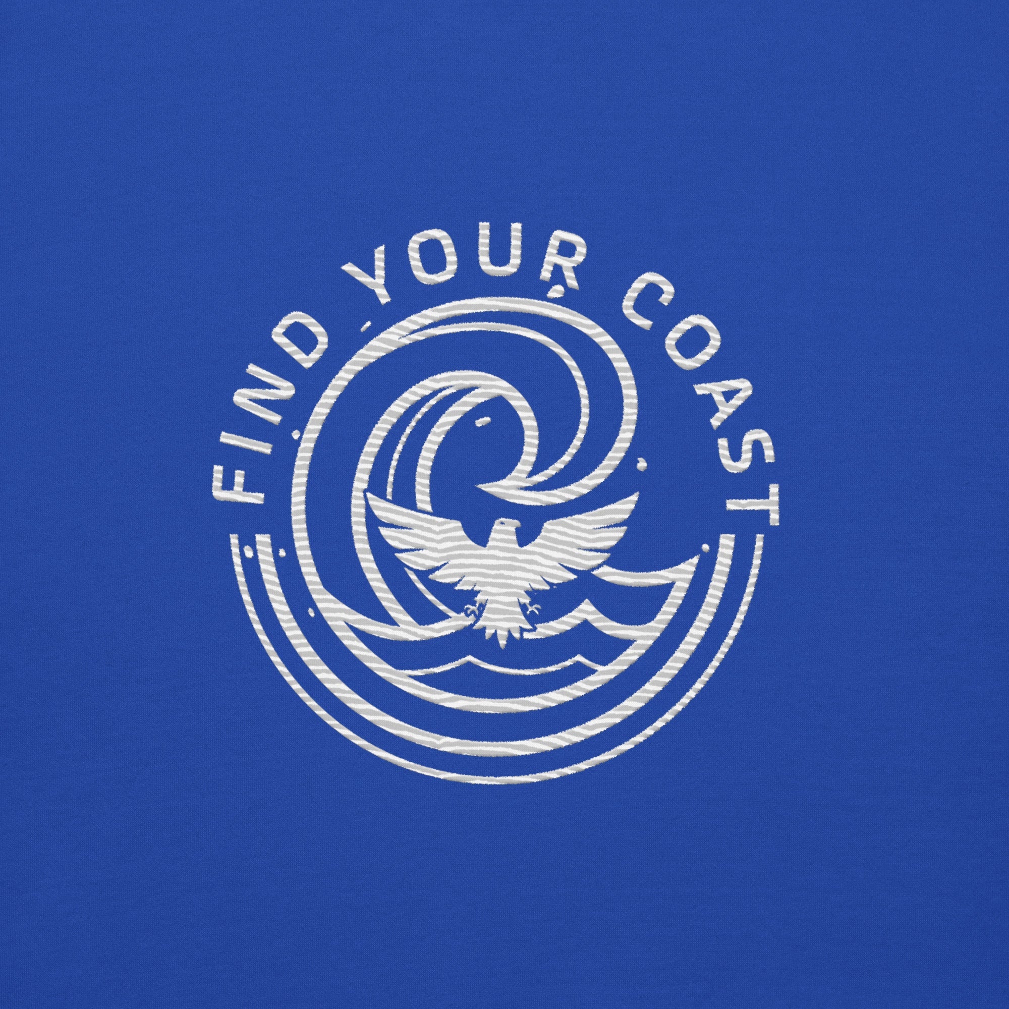 Logo with 'Find Your Coast' text and a bird design on a blue background