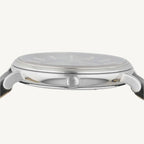 Versace VE8102619 V-Circle ladies watch with white dial, gold-tone case, Greca detailing, and white leather strap featuring Medusa logo.