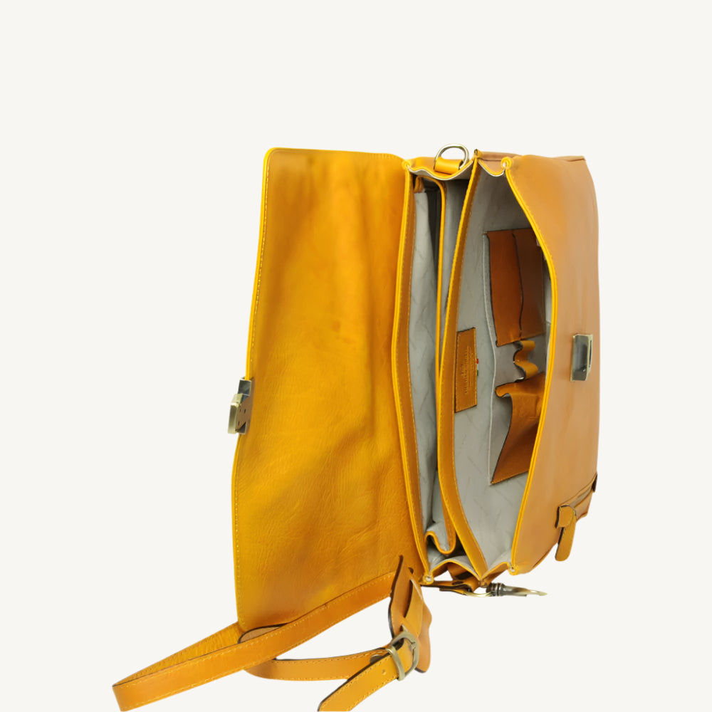 Full Grain Leather Briefcase – Yellow Ocher
